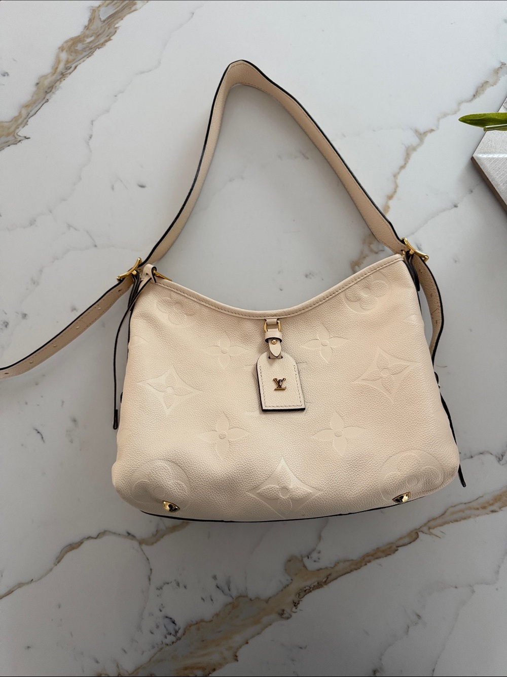 Louis Vuitton Cream Monogram Embossed Shoulder Bag